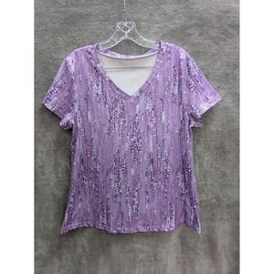 Purple Top Women's Medium Sequin Jewel Beaded All Over Print Y2K Glam Maximalist